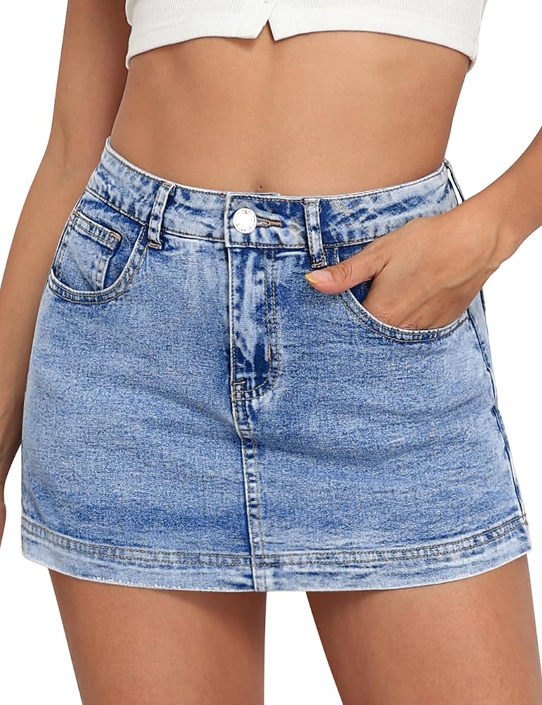 Denim Skort Women Stretch Denims Mini Skirt for Womens High Waist Denim Skirt Women Mini Jean Ski... | Amazon (US)