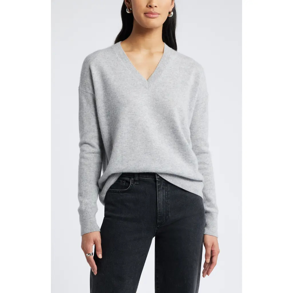 Nordstrom V-Neck Cashmere Sweater in Grey Formal at Nordstrom, Size Xx-Small | Nordstrom