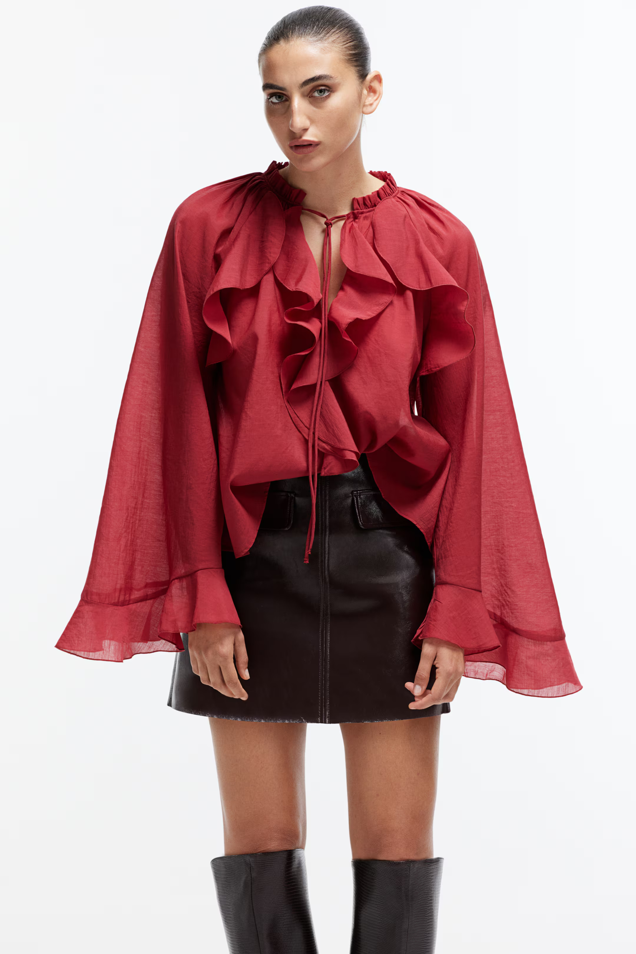 Blusa de volantes - Rojo oscuro - MUJER | H&M ES | H&M (FR, IT, ES, PT, BE)