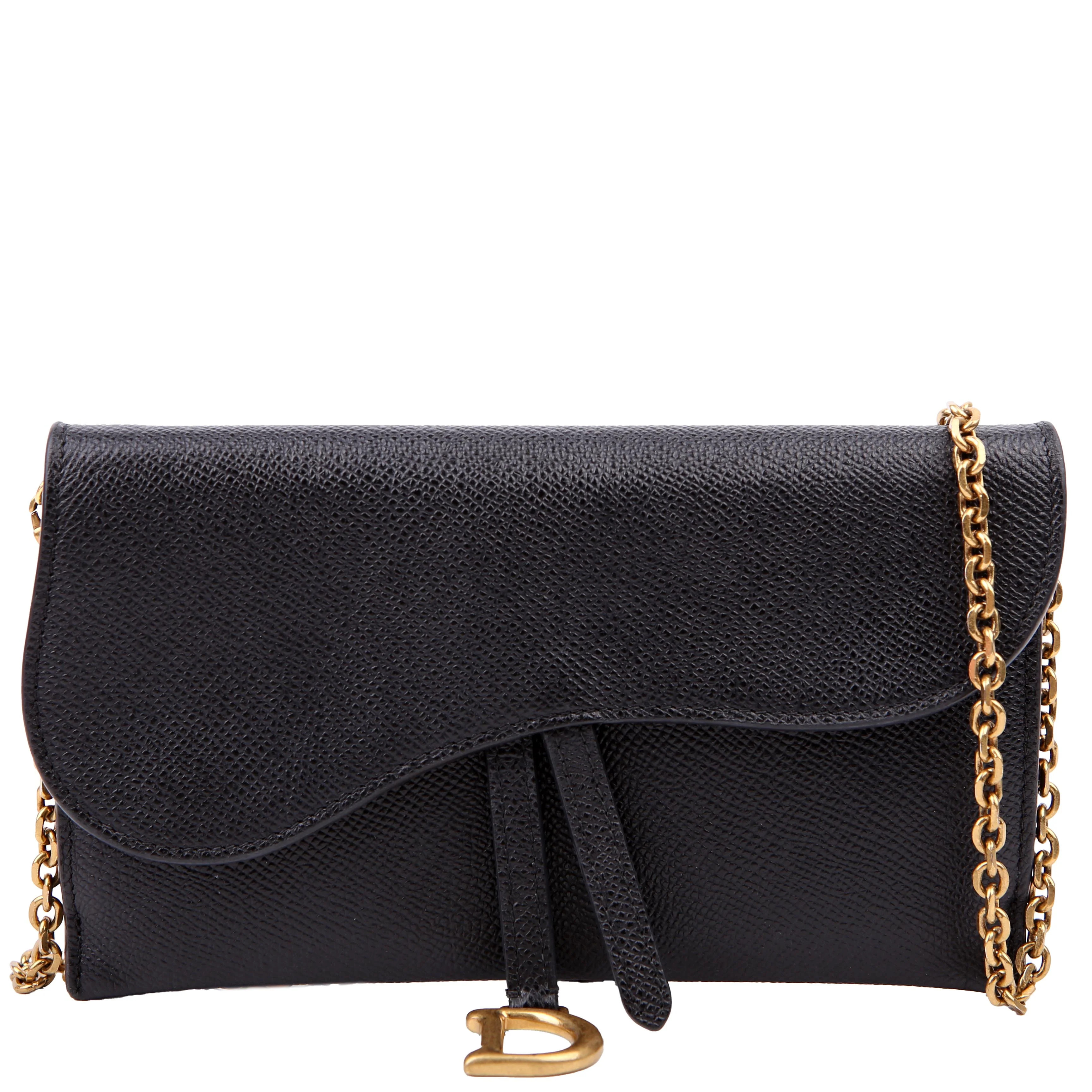 Saddle Pouch With Chain Small Calfskin Black | Keeks Designer Handbags
