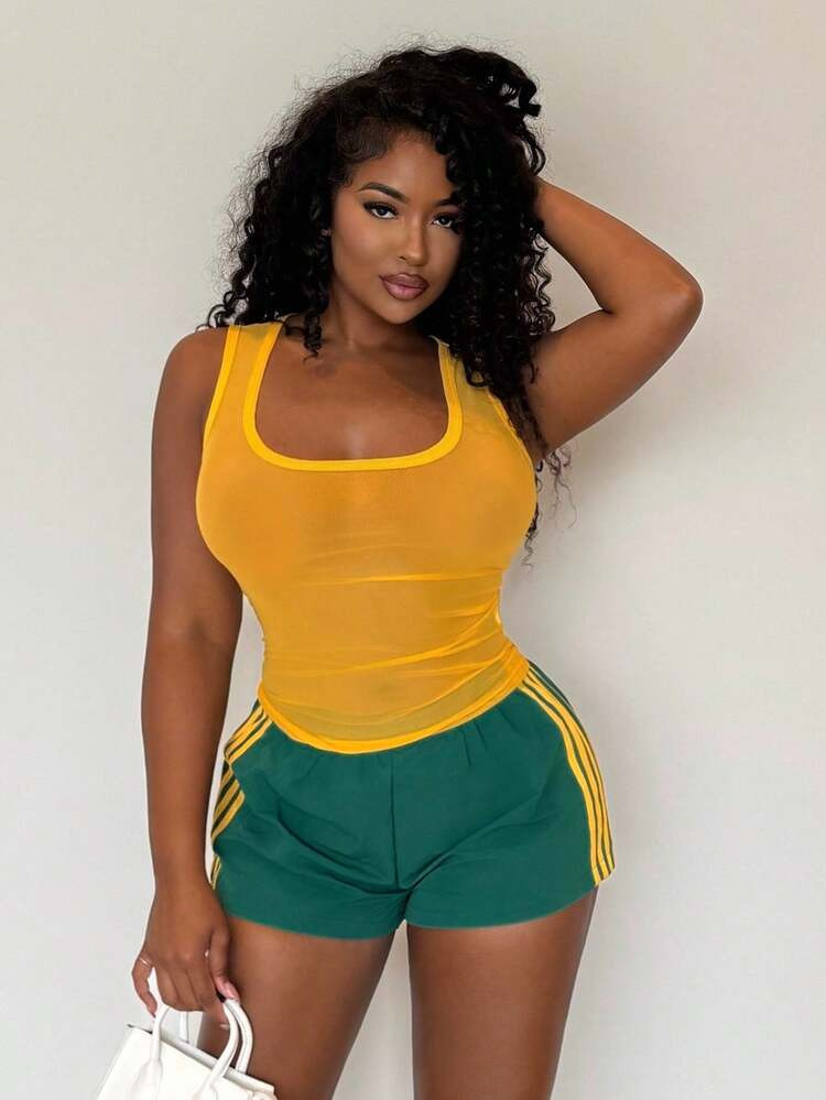 Yellow mesh Shirt | SHEIN