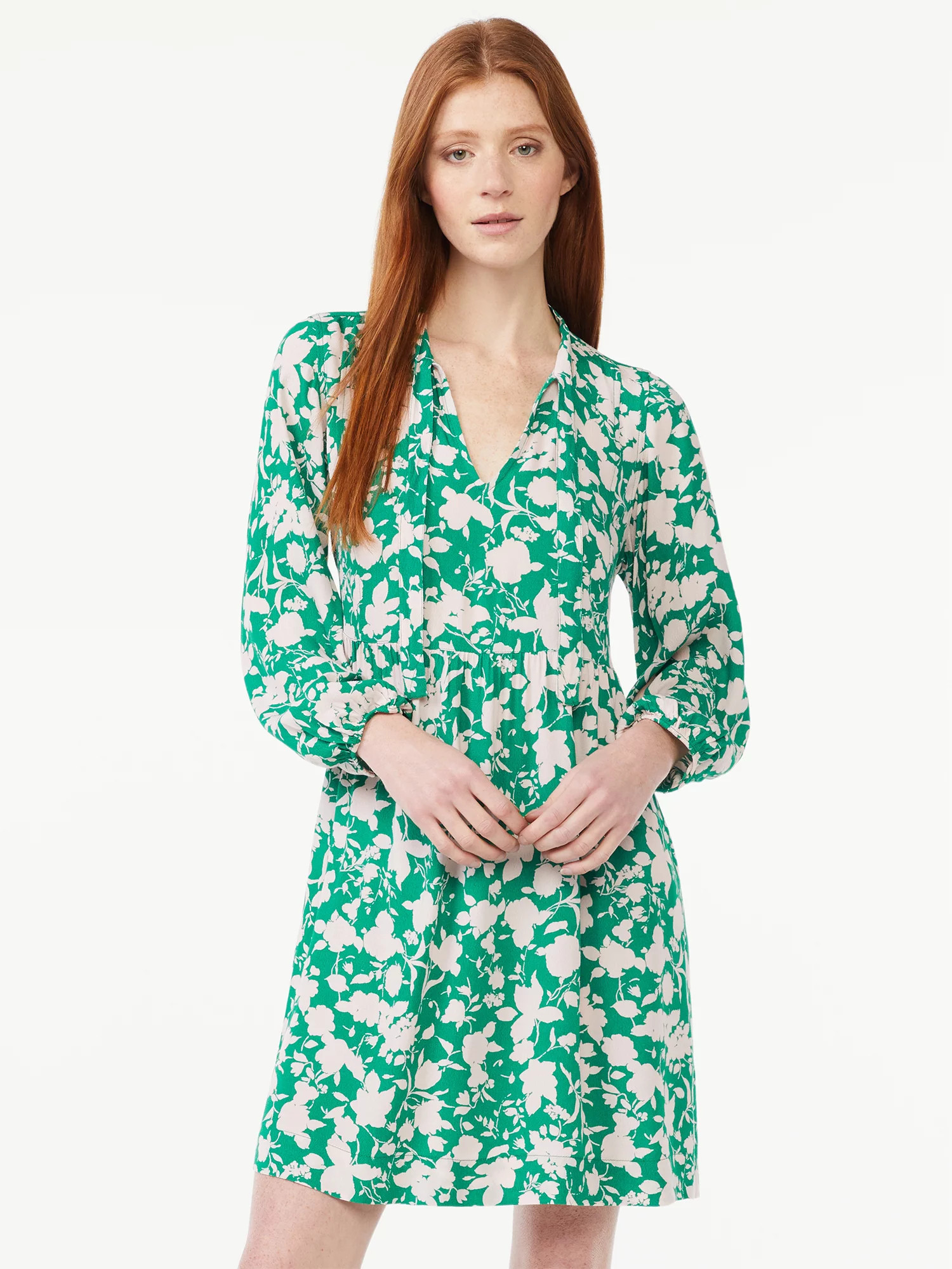 Free Assembly Women's Tie Neck Mini Dress | Walmart (US)