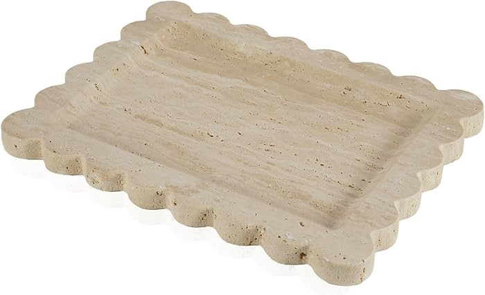 Luxury Beige Travertine Tray with Scalloped Edge, 11"x8" Rectangle Vanity Tray for Bathroom & Kit... | Amazon (US)