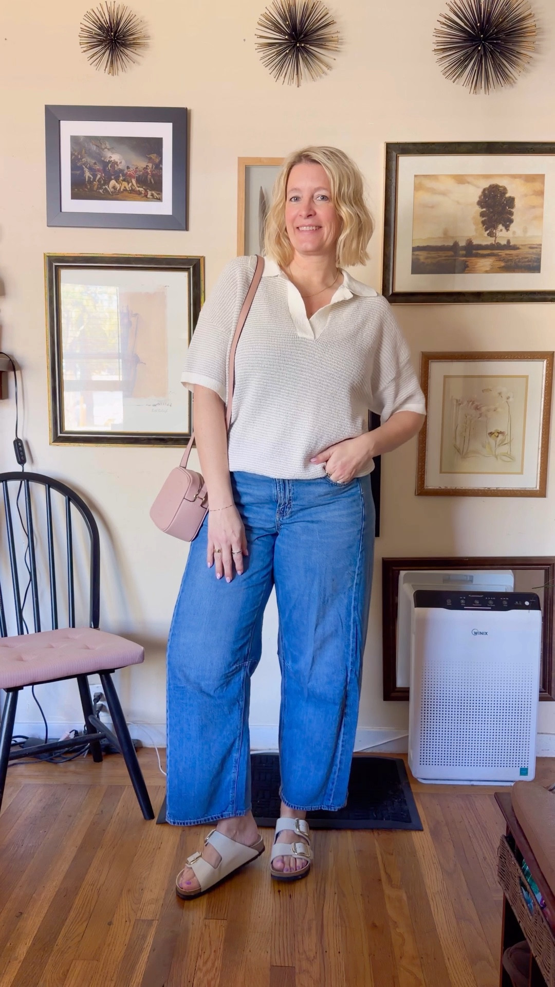Feeling so put together in this look! Loose comfy bagel jeans and a breathable top! 

top large 
pants 12 long 
shoes 8



#LTKOver40 #LTKMidsize #LTKSeasonal