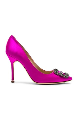 Manolo Blahnik Hangisi 105 Satin Pumps in Hot Pink Satin | FWRD | FWRD 