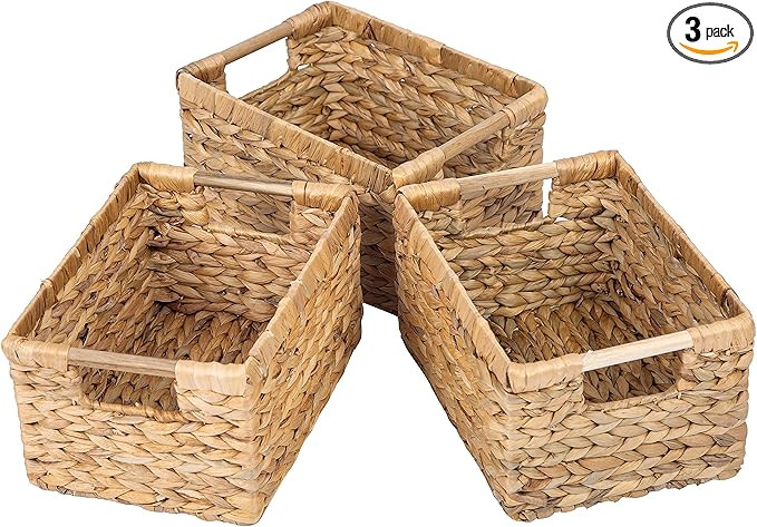 Natural Water Hyacinth storage basket with Handle, Rectangular Organizing Basket for Organizing, ... | Amazon (US)