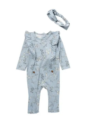 Ruffled Long Sleeve Jumpsuit & Headband Set | Nordstrom Rack