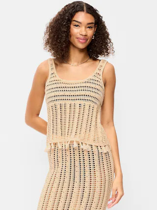 Open-Weave Seaside Cotton Fringe Tank Top | Old Navy (CA)