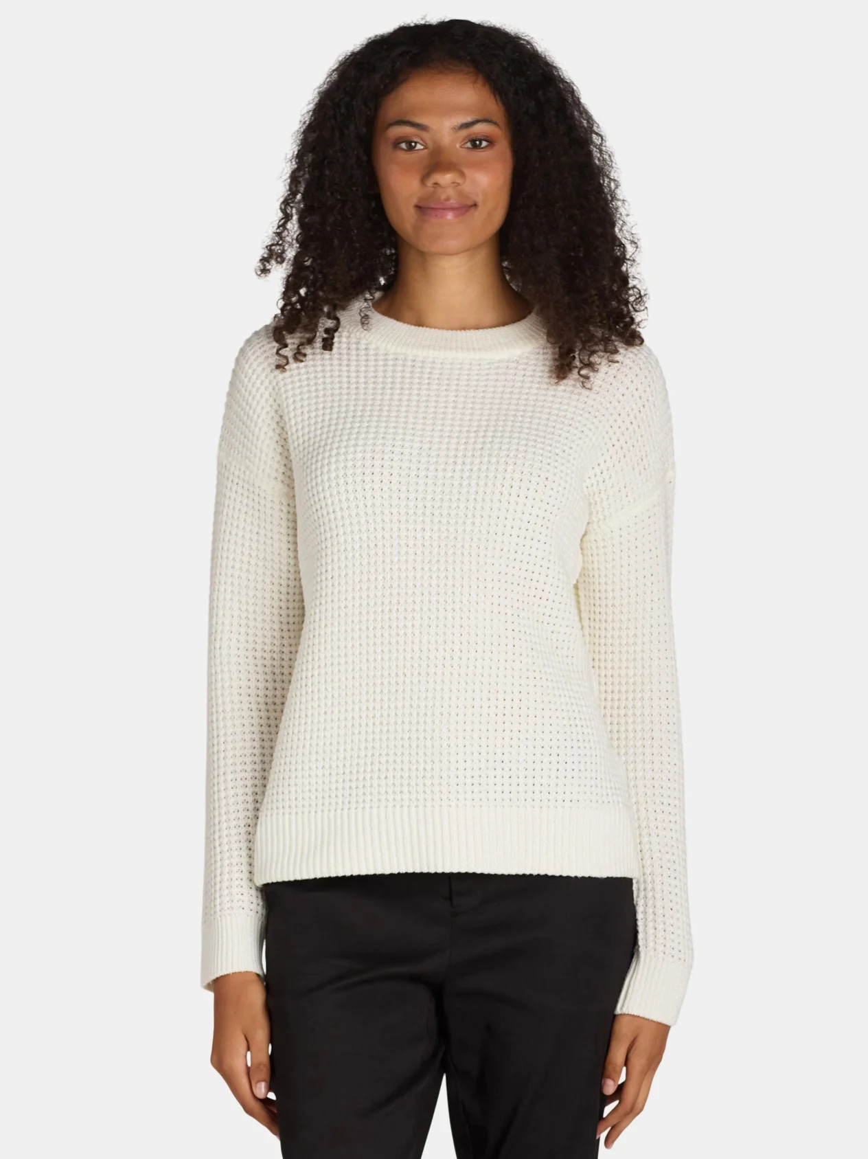 Time and Tru Women's and Women's Plus Waffle Stitch Sweater with Long Sleeves, Midweight, Sizes X... | Walmart (US)