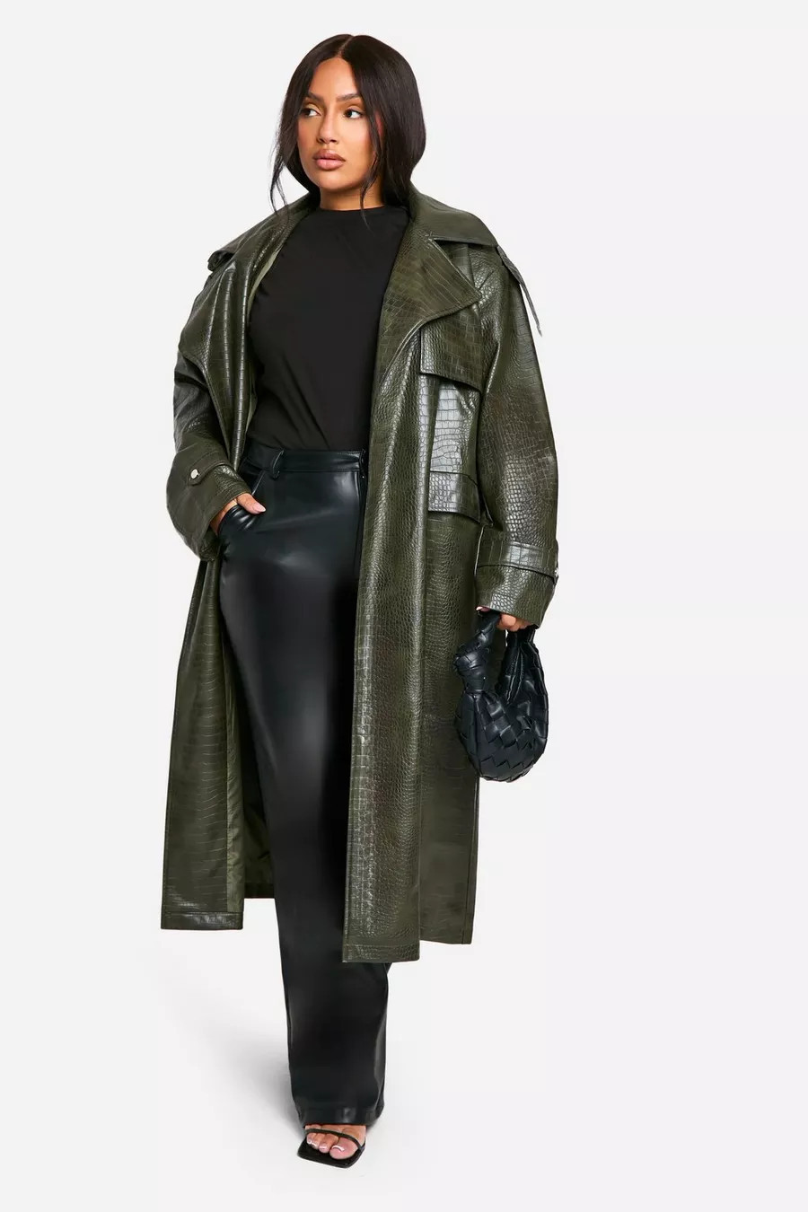 Plus Crocodile Faux Leather Trench Coat | Nasty Gal US