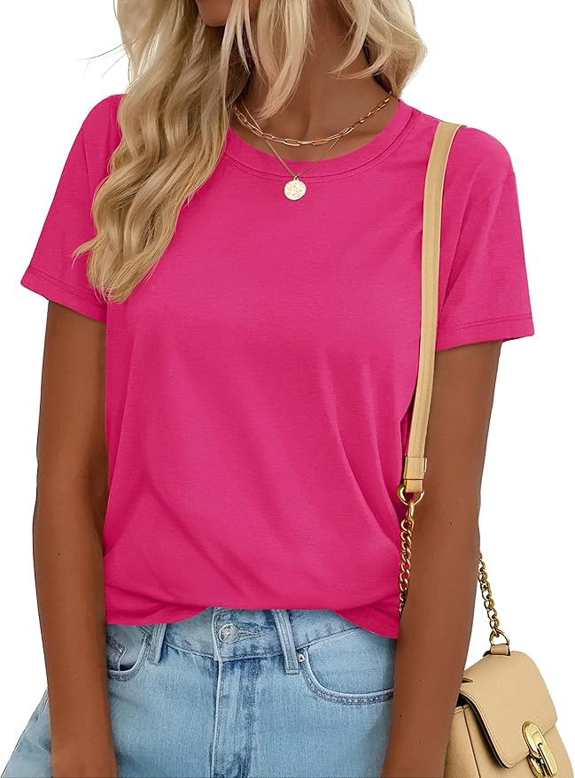 YUCOLEN T Shirts for Women Short Sleeve Crewneck Cotton Tops Summer UPF 50+ Casual Breathable Bas... | Amazon (US)