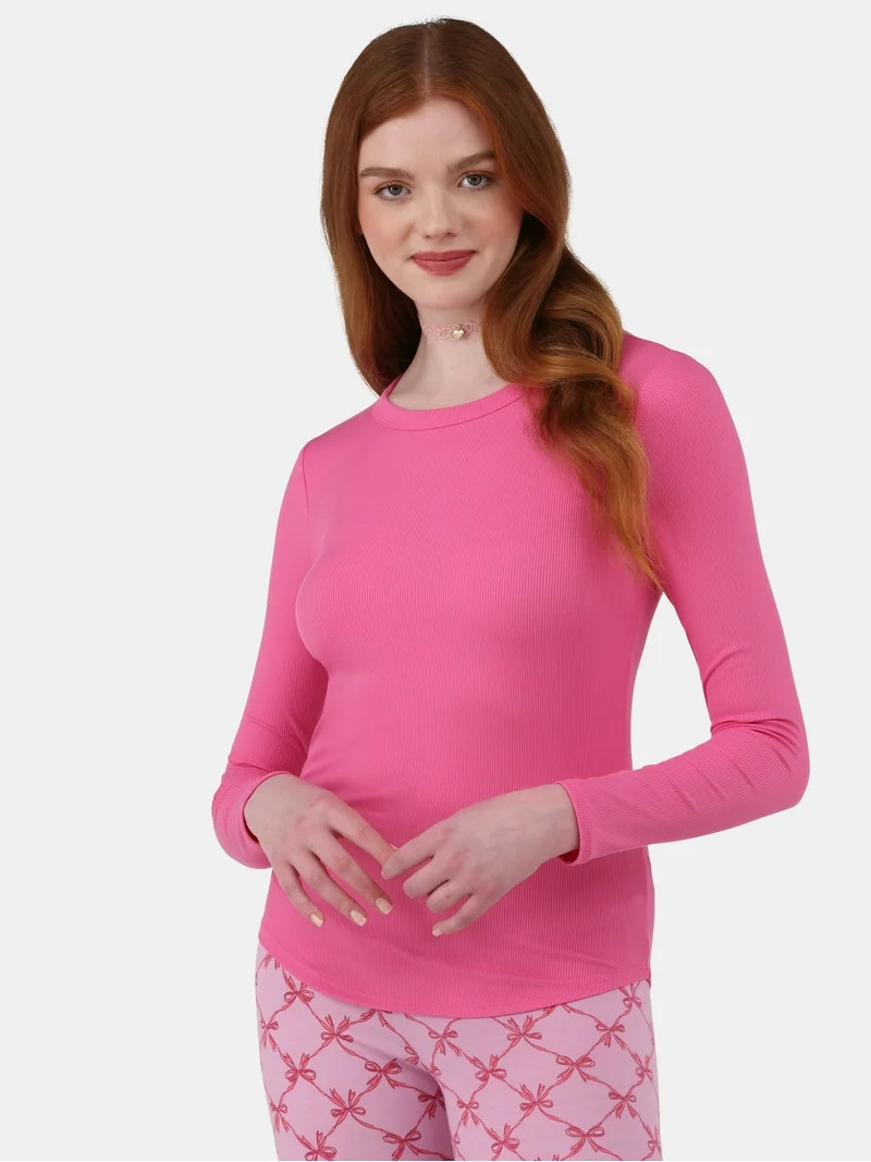 No Boundaries Crewneck Ribbed Tee with Long-Sleeves, Women's and Women’s Plus - Walmart.com | Walmart (US)