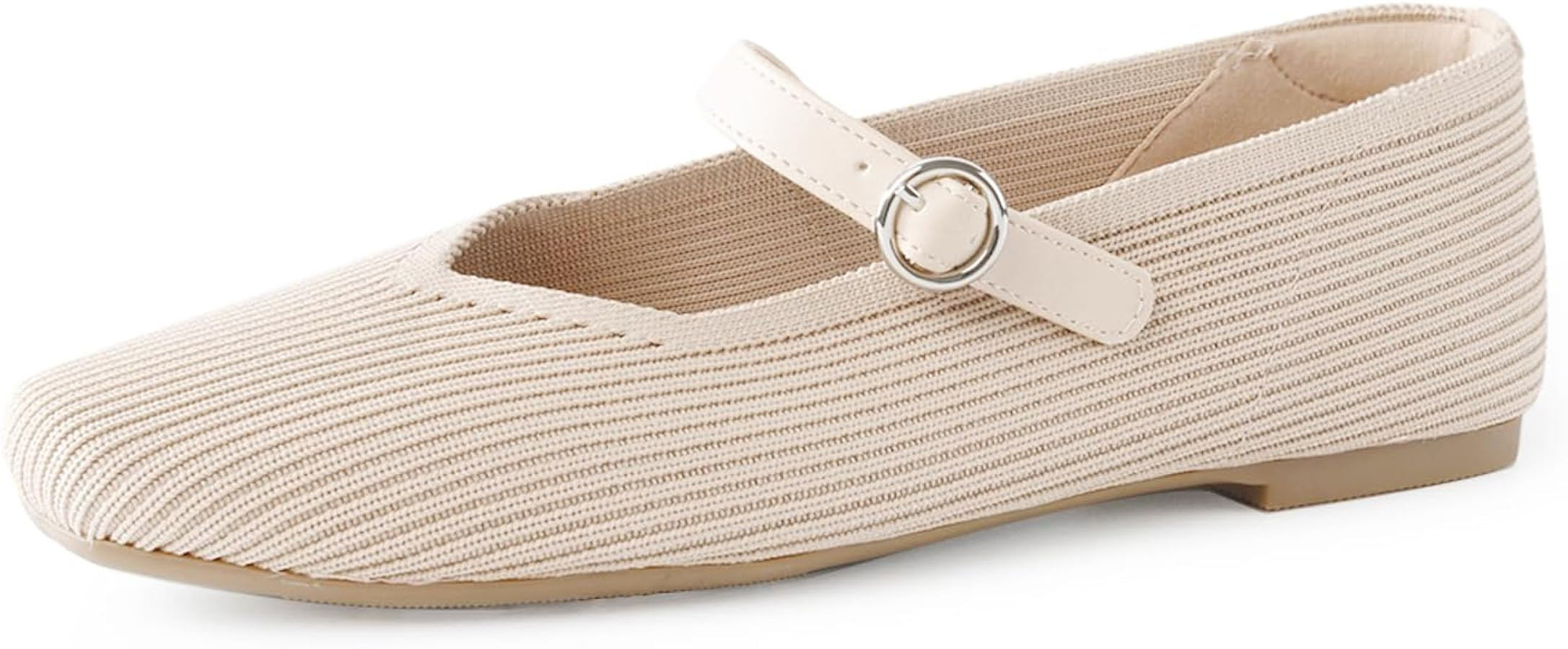 Women's Mary Jane Ballet Knit Flats Square Toe Washable Comfort Shoes with Straps for Office Casu... | Amazon (US)