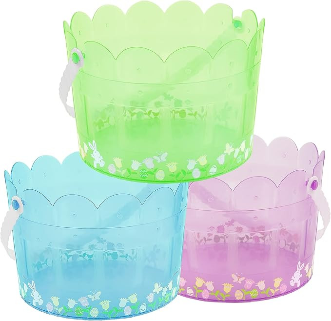 Zcaukya Easter Buckets for Egg Hunt, Set of 3 Clear Plastic Kids Easter Baskets with Handles, Emp... | Amazon (US)