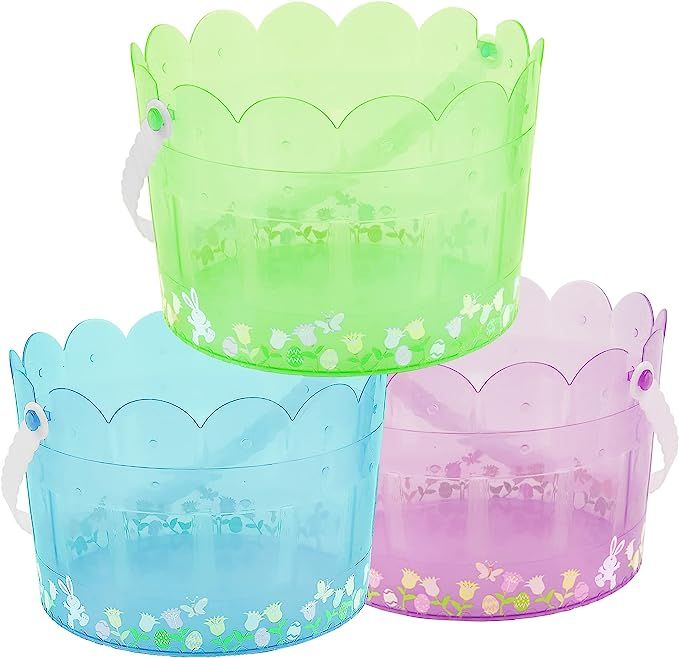 Zcaukya Easter Buckets for Egg Hunt, Set of 3 Clear Plastic Kids Easter Baskets with Handles, Emp... | Amazon (US)