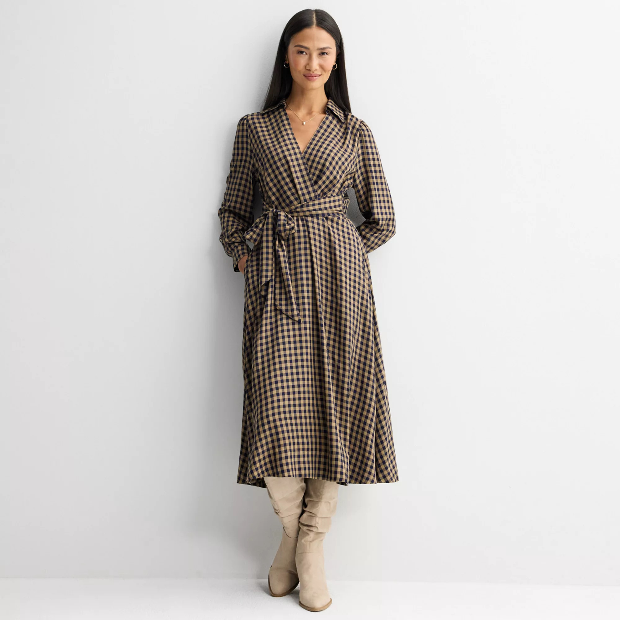 Women's 5th & Madison Edit Long Cuff Sleeve Surplice Shirt Dress, Size: XL, Black | Kohl's