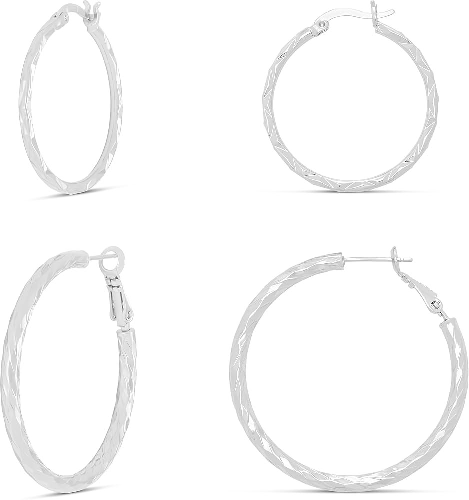 Amazon Essentials Plated Diamond Cut Hoop Earring Set | Amazon (US)