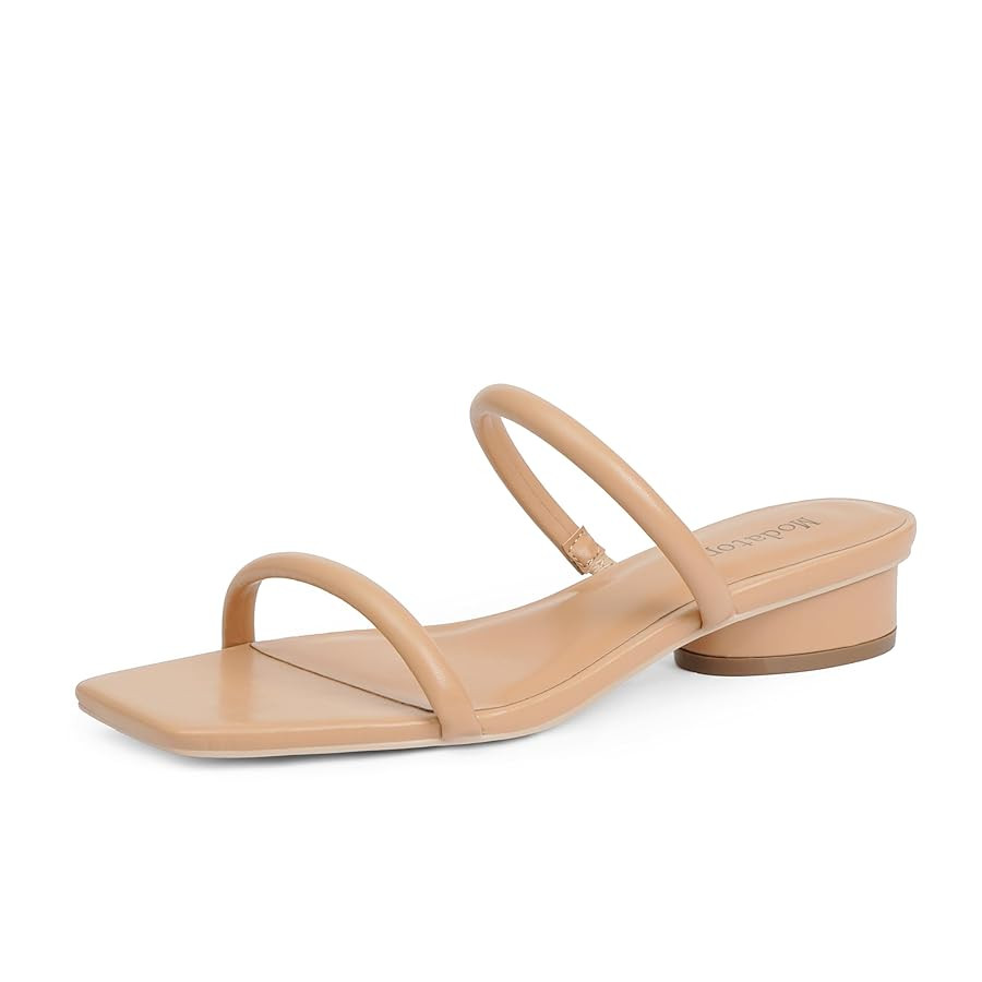 Modatope Square Open Toe Heeled Sandals Women Two Strap Chunky Heel Sandals for Women Low Block H... | Amazon (US)