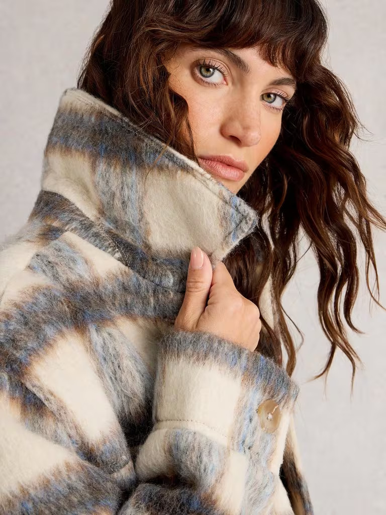 Alexa Check Wool Blend Jacket in BLUE MULTI | White Stuff UK