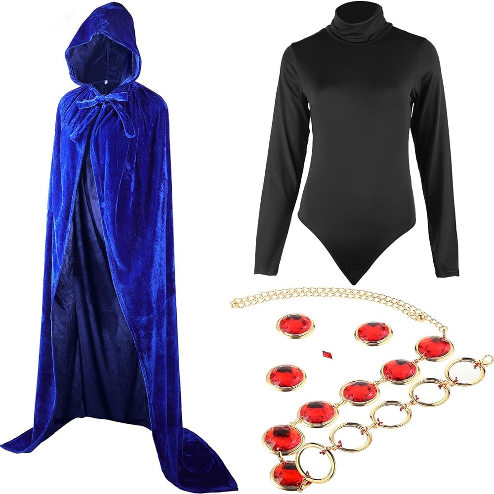 Hicarer Halloween Costume Women Anime Cosplay Hooded Cape Cloak Red Gems Waist Belt Long Sleeve B... | Amazon (US)