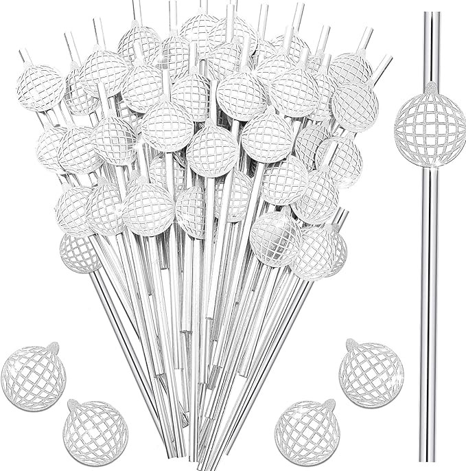 50 Pcs Disco Decorative Straws 70s Disco Paper Straw Decor Glitter Mirror Disco Ball Hat Decor Di... | Amazon (US)