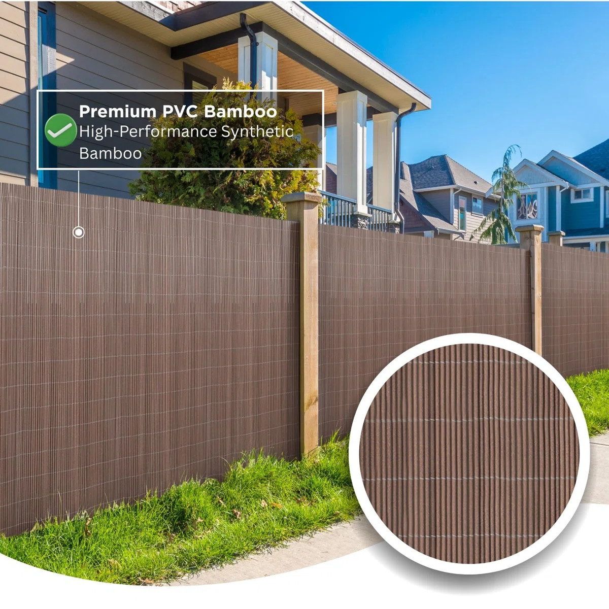 6 Ft. H X 8 Ft. W All-weather Synthetic Dark Bamboo Fencing Panel With No-dig Installation, Uv Re... | Wayfair North America