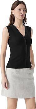 SUUKSESS Women Sleeveless Sweater Tops Summer V Neck Button Down Vest Tops Business Casual Work S... | Amazon (US)
