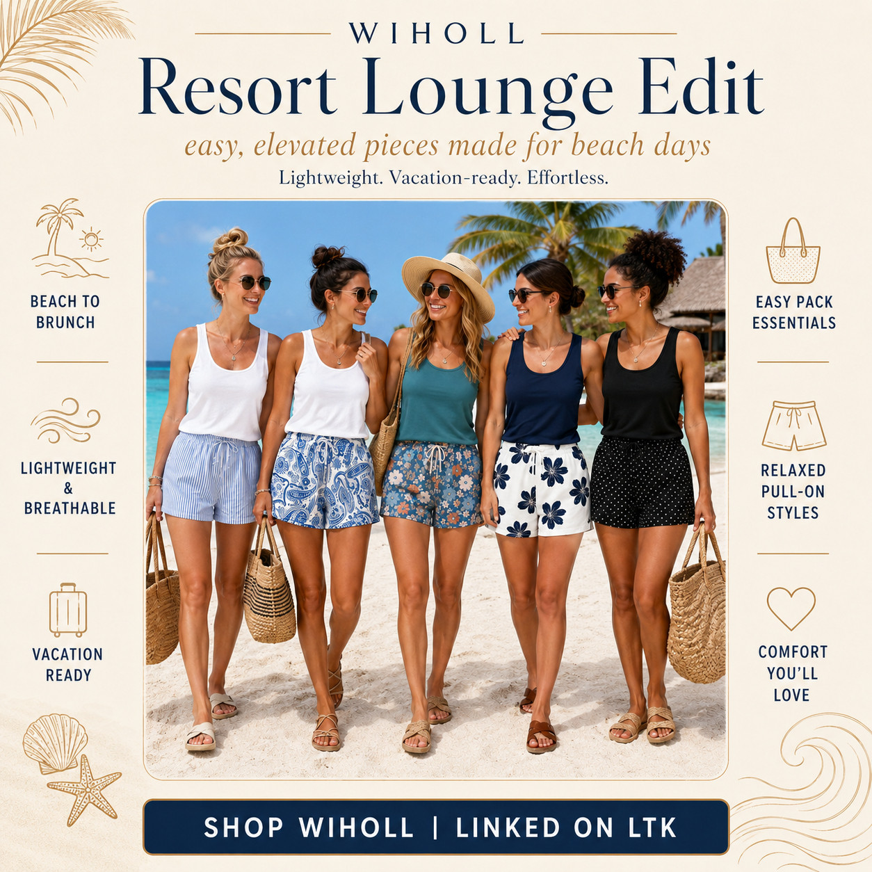 WIHOLL Summer Chic | Mix & Match Beach Loungewear | Drawstring Shorts & Sleeveless Tops

Easy resort lounge shorts that make summer outfits feel lightweight, breezy, and instantly beach-to-brunch ready 🌊

These WIHOLL lounge shorts are such good Amazon fashion finds if you want relaxed summer pieces that feel comfortable enough for all-day wear but still cute enough to style outside the house.

The pull-on fit, lightweight fabric, relaxed shape, and vacation-ready prints are what make this edit stand out — they give that easy coastal outfit look without needing to overthink what to wear.

What I love about these is that they feel simple, comfy, and actually wearable!!

They have that “packed them for vacation and wore them the whole trip” energy because they’re easy to throw on over swim, style with tanks, wear for coffee runs, or dress up a little for casual beach-town plans.

These are perfect for beach days, resort mornings, lake weekends, cruise outfits, poolside lunches, casual errands, travel days, vacation packing, and any summer plan where you want to look cute but still feel relaxed.

The prints make this edit feel fresh and coastal — blue stripes, paisley, floral, navy, black, and easy beachy patterns that pair perfectly with simple white, navy, black, or teal tanks.

Pair them with flat sandals, raffia bags, sunglasses, straw hats, simple gold jewelry, beach totes, sneakers, or a lightweight button-down for an easy outfit that works from beach walks to brunch.

I did the digging for you — if you’ve been wanting cute Amazon lounge shorts, WIHOLL vacation outfits, pull-on beach shorts, resort wear, beach-to-brunch outfits, comfy summer shorts, or easy packable pieces that still look elevated, these are the styles I’d check first before prints and sizes start moving!!

📌 SAVE this for summer vacations, beach days, and easy Amazon outfit ideas.

↓ Everything is linked!

#LTKActive #LTKSaleAlert #LTKTravel