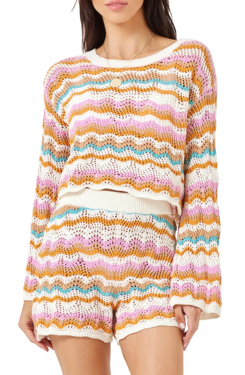 Sun Ray Stripe Crop Cotton Cover-Up Sweater | Nordstrom
