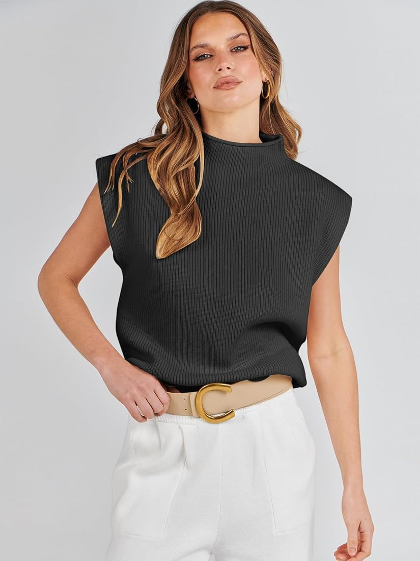 Women's Mock Neck Sleeveless Sweater Vest Casual Solid Cap Sleeve Knit Pullover Tank Tops 2023 Cloth | Amazon (US)