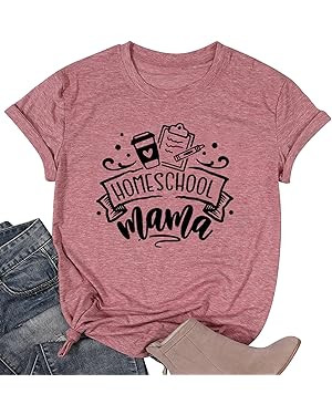 TSIIUO Homeschool Mama T-Shirt for Women for Mom Homeschooling Graphic Tee Casual Short Sleeve To... | Amazon (US)
