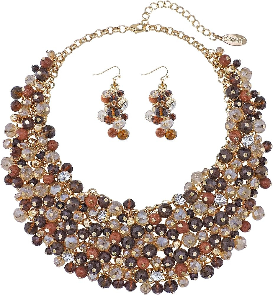 Bocar Fashion Crystal Chunky Collar Statement Necklace Earring Set for Women Gift (NK-10260) | Amazon (US)