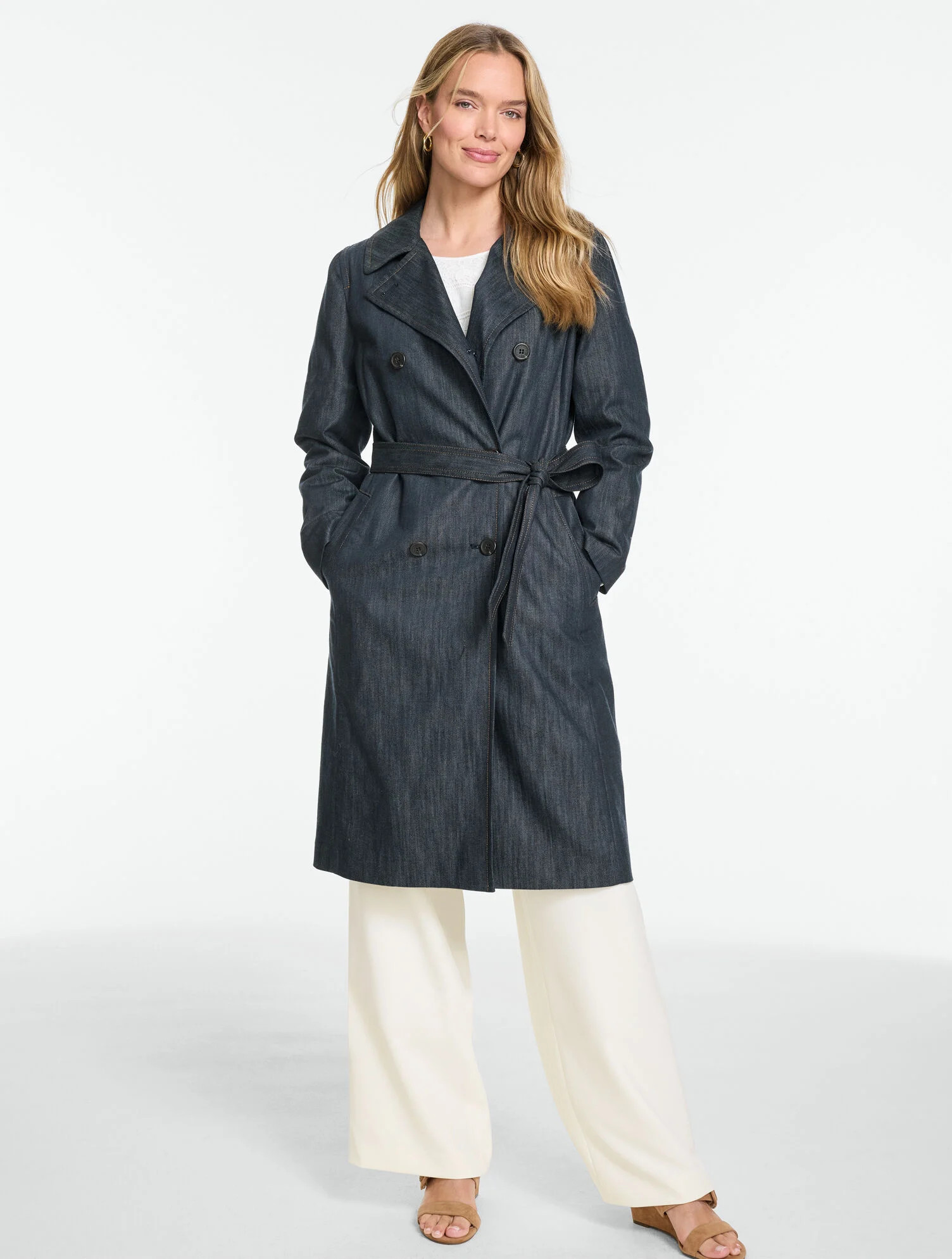 Refined Denim Belted Trench Coat | Talbots