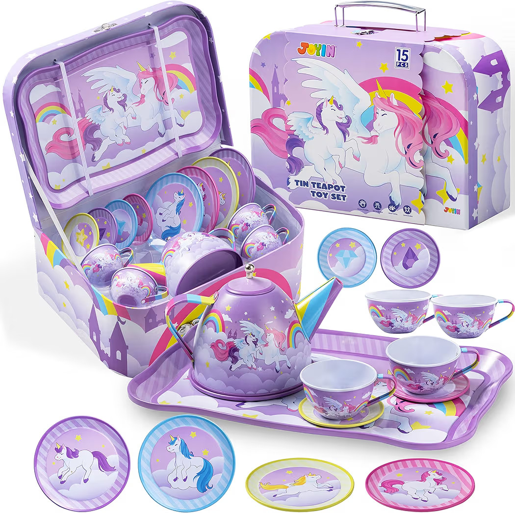 JOYIN Unicorn Tea Party Set, Pretend Purple Tin Teapot Set, Princess Tea Time Play Kitchen Toy
  ... | Amazon (US)