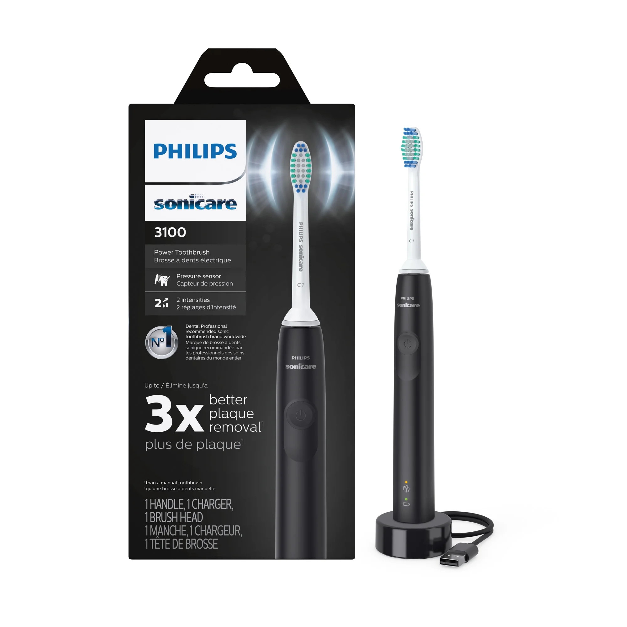 Philips Sonicare 3100 Power Toothbrush, Rechargeable Electric Toothbrush, Black HX3681/04 | Walmart (US)