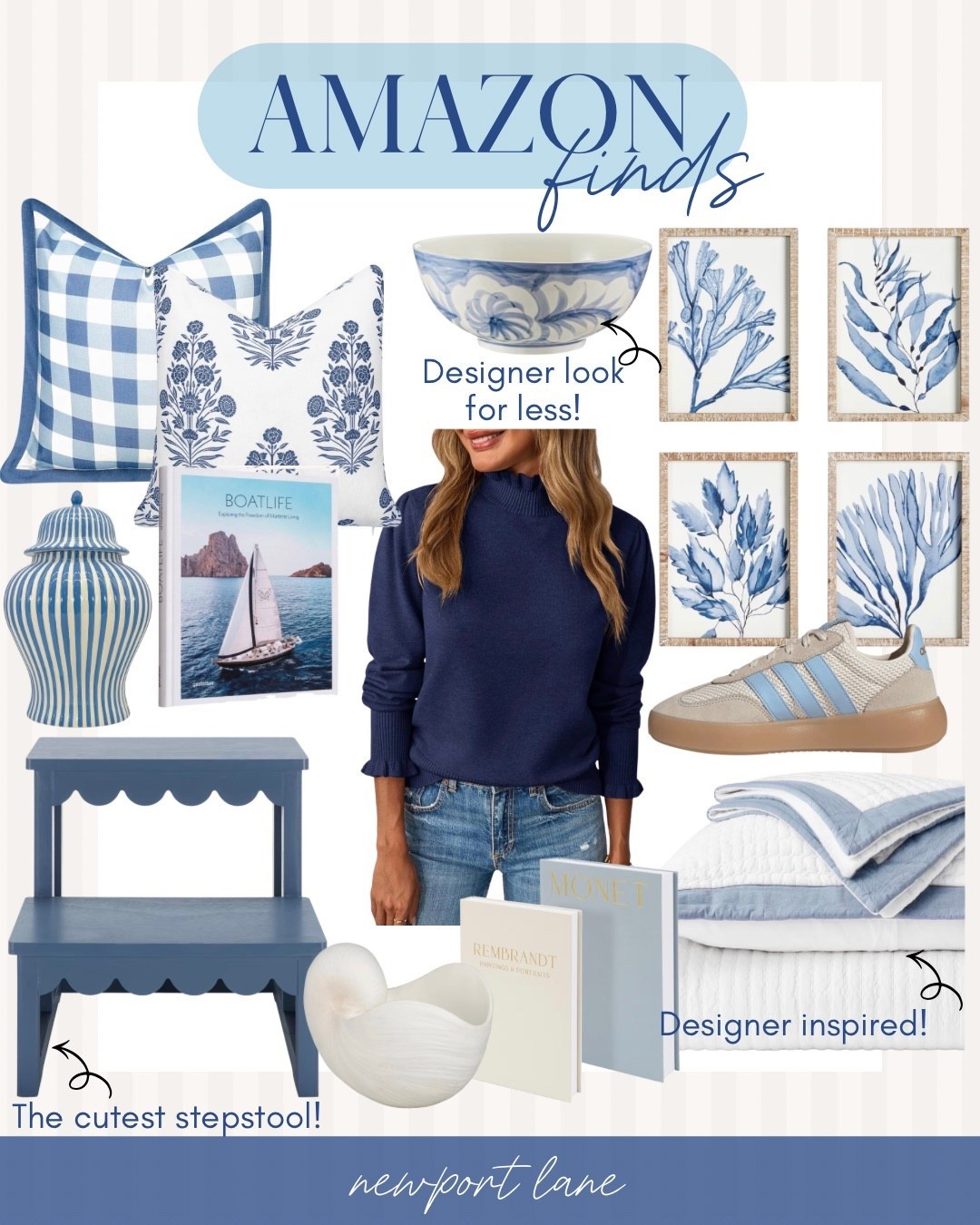 This blue and white Amazon finds collage is packed with coastal home decor and fashion pieces that bring breezy, beachy vibes everywhere you go. From stylish blue and white accents for your space to must-have wardrobe staples, these curated picks are designer-inspired and affordable.



#LTKOver40 #LTKootd #LTKHome