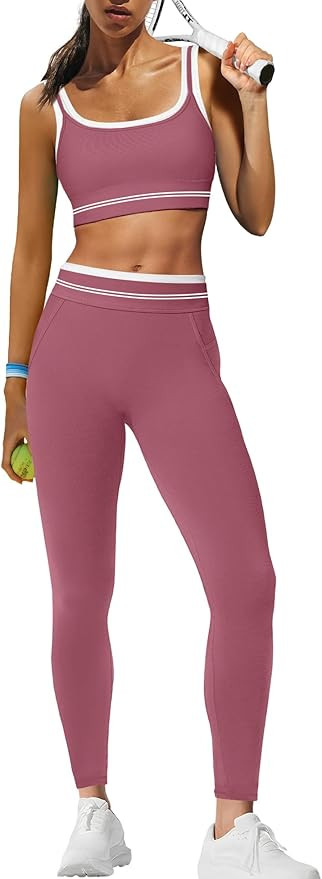 Panadila Womens Yoga Set 2 Piece Outfits Striped Workout Set Gym Matching Sports Bra and High Wai... | Amazon (US)