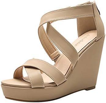 Larosa Rose Women's (ROSA-10) Ankle Strappy Zipper On The Back Open Toe Platform Wedges Heeled Sa... | Amazon (US)