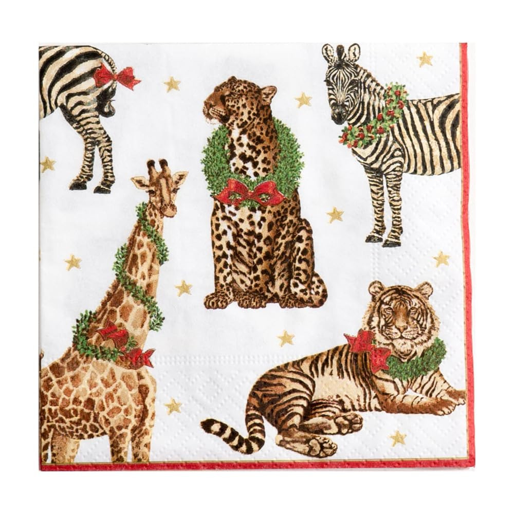 Caspari Wild Christmas Paper Cocktail Napkins in Ivory, Pack of 20 | Amazon (US)