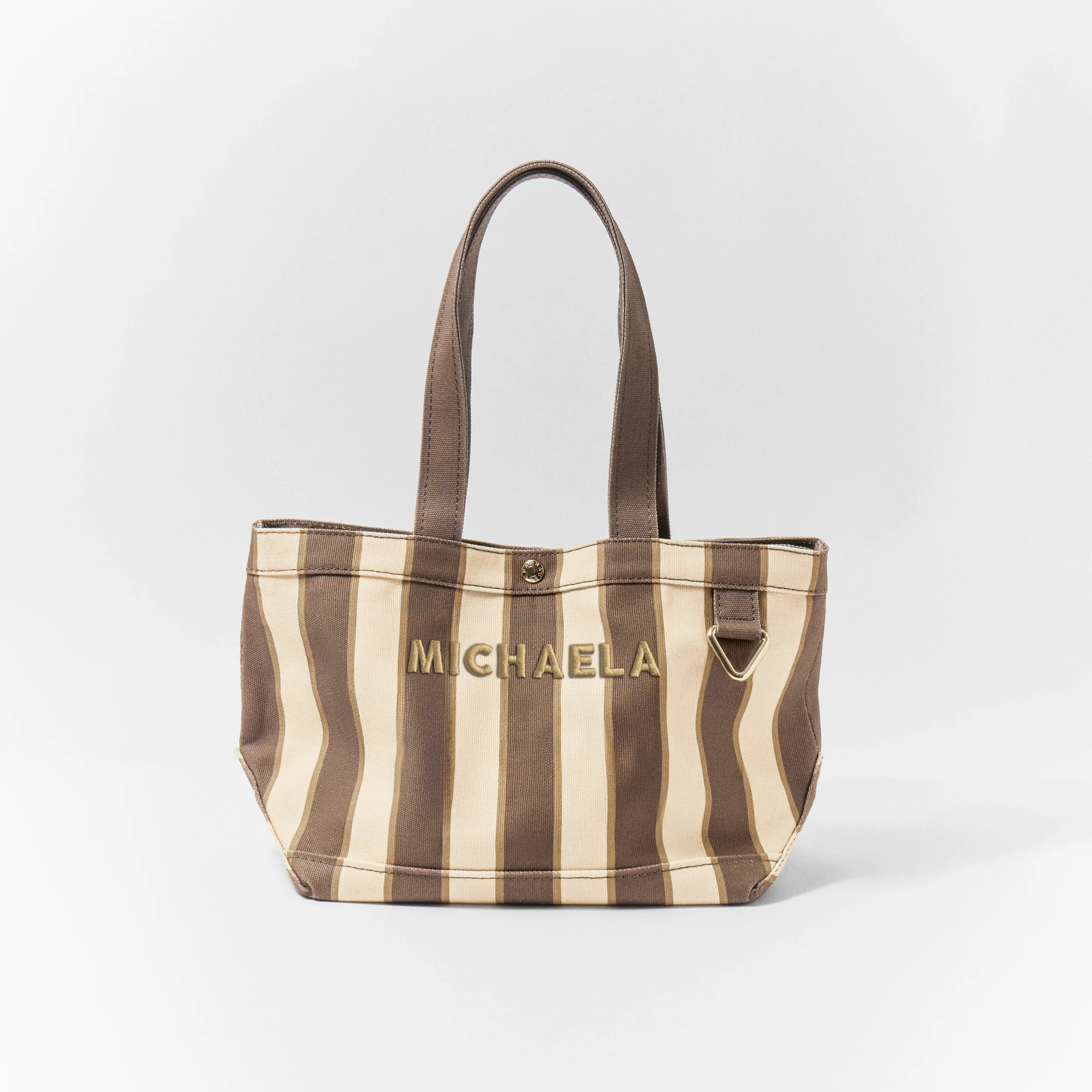 Striped Alpha Custom Name Tote - Mocha - Medium | BaubleBar