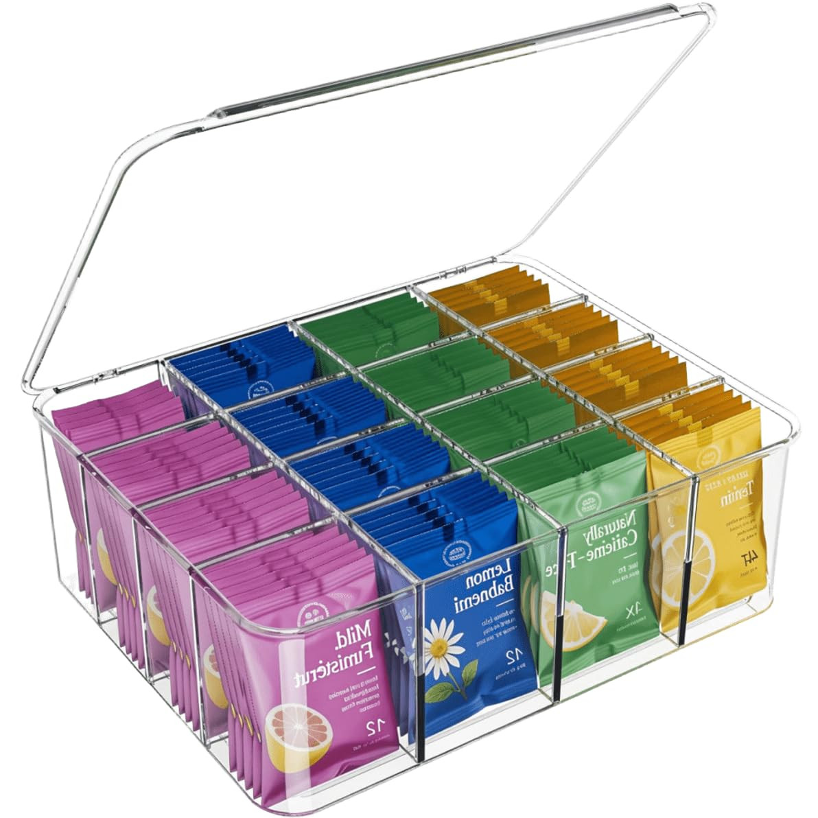 Tea Bags Organizer: Large Tea Bag Holder Organizer with Lid, Acrylic Drink Packets Storage for Ca... | Amazon (US)