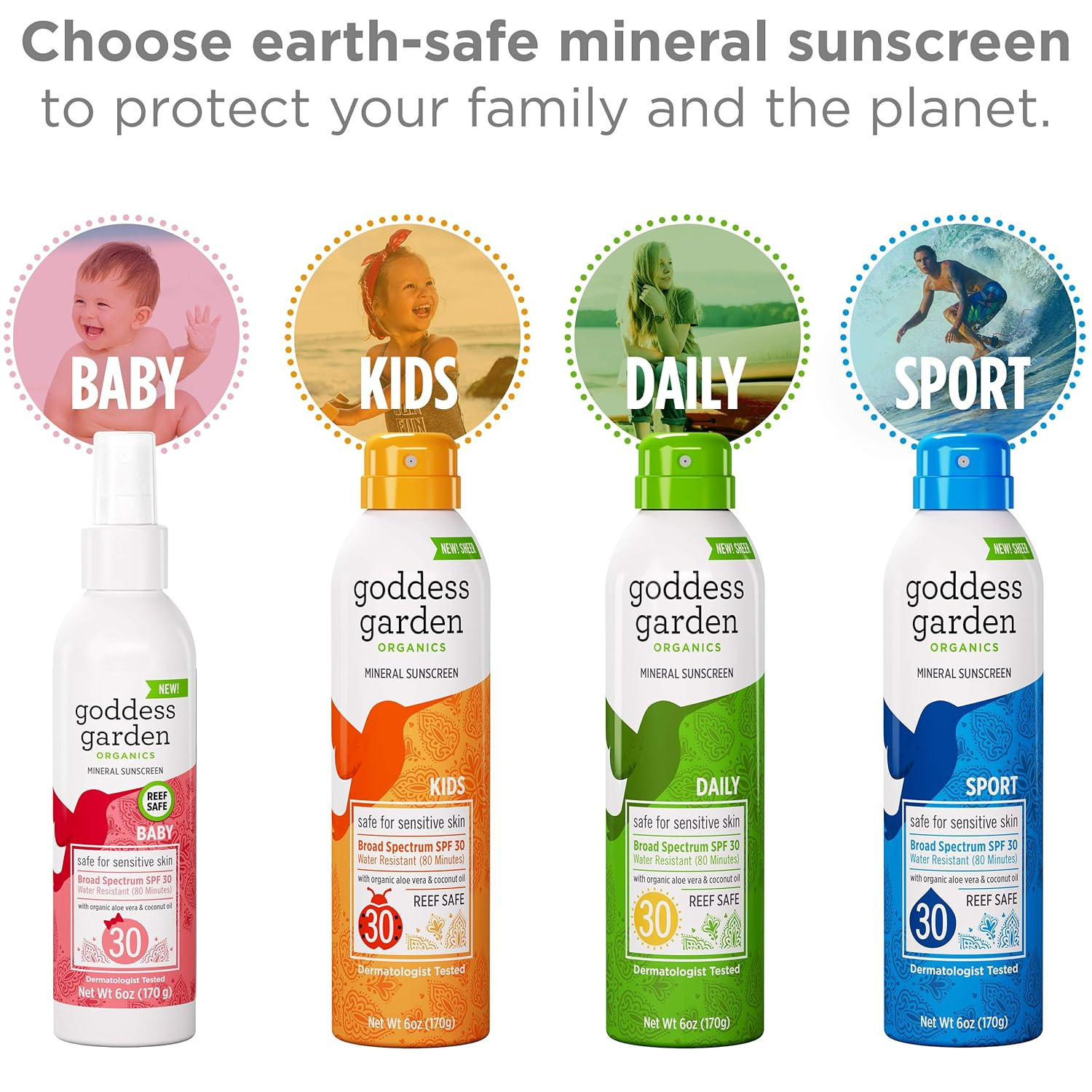 Goddess Garden - Sport SPF 30 Mineral Sunscreen Continuous Lotion Spray - Sensitive Skin, Reef Sa... | Amazon (US)