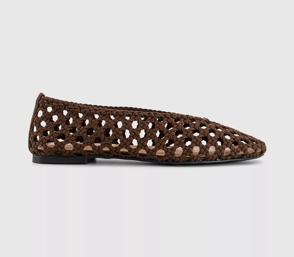 OFFICE Flawless Woven Ballerina Flats Brown Canvas - Flat Shoes for Women | Office Shoes (UK)