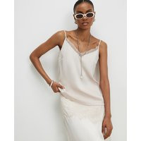 River Island Womens Beige Satin Lace Trim Cami Top | River Island UK & IE