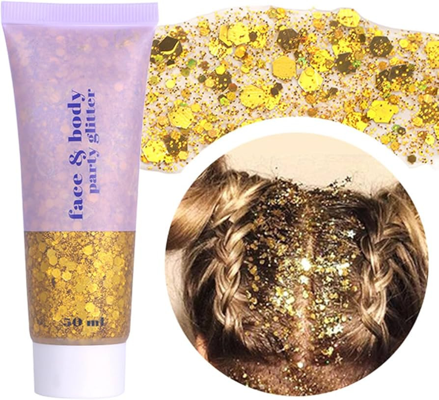Gold Face Glitter Gel,Mardi Gras Outfit for Women,Music Festival Yellow Body Glitter Singer Conce... | Amazon (US)