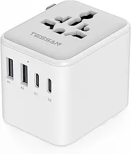 TESSAN Universal Travel Adapter, International Power Adapter with 2 USB C 2 USB A Ports, Travel P... | Amazon (US)