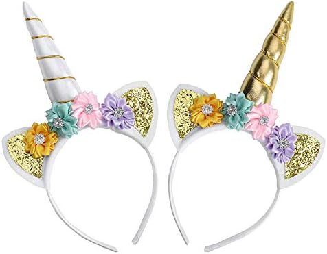 Unicorn Headband, Unicorn Horn Headbands, Adecco LLC Gold and Silver Glitter Hairbands for Party | Amazon (US)