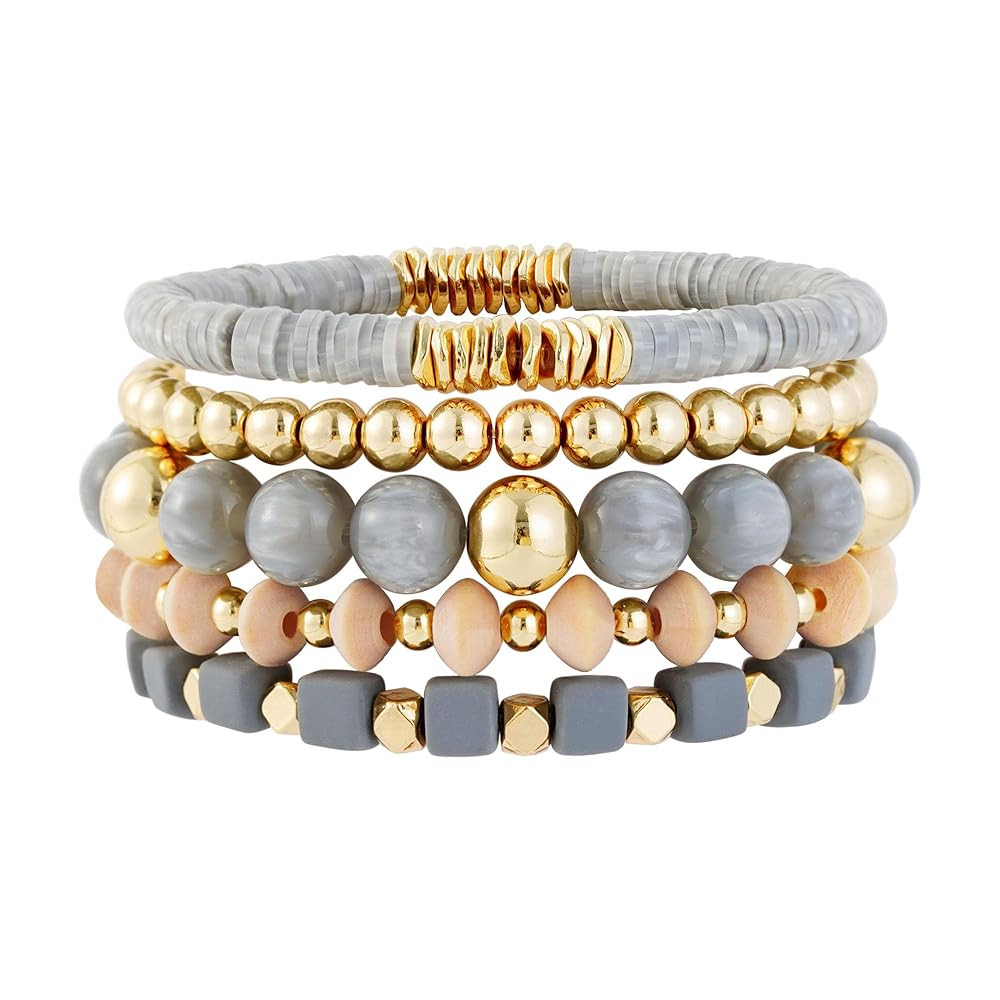 Boho Beaded Stretch Bracelets For Women Stackable Crystal Gold Beaded Bracelets Set Trendy Handma... | Amazon (US)