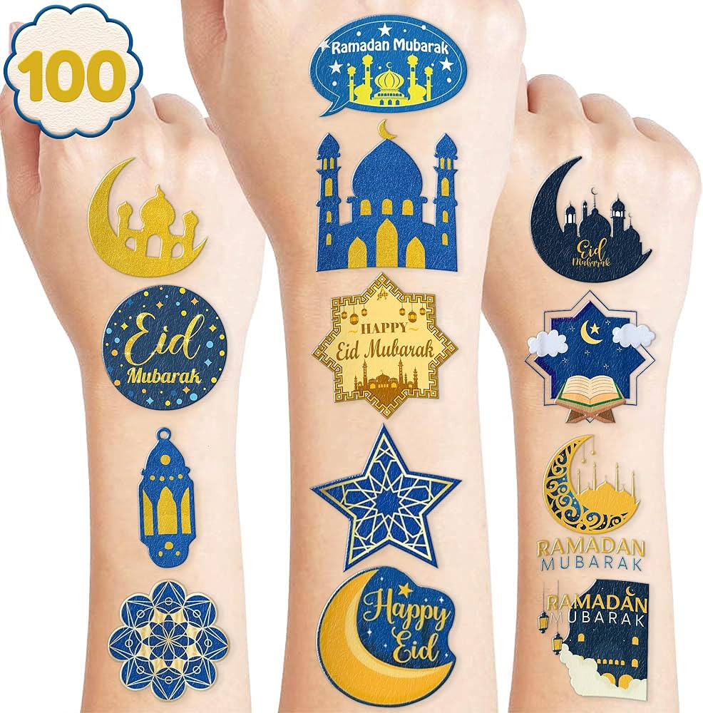 Eid Mubarak Temporary Tattoos 10 Sheets 100 PCS Ramadan Kareem Party Decorations Favors Supplies ... | Amazon (US)