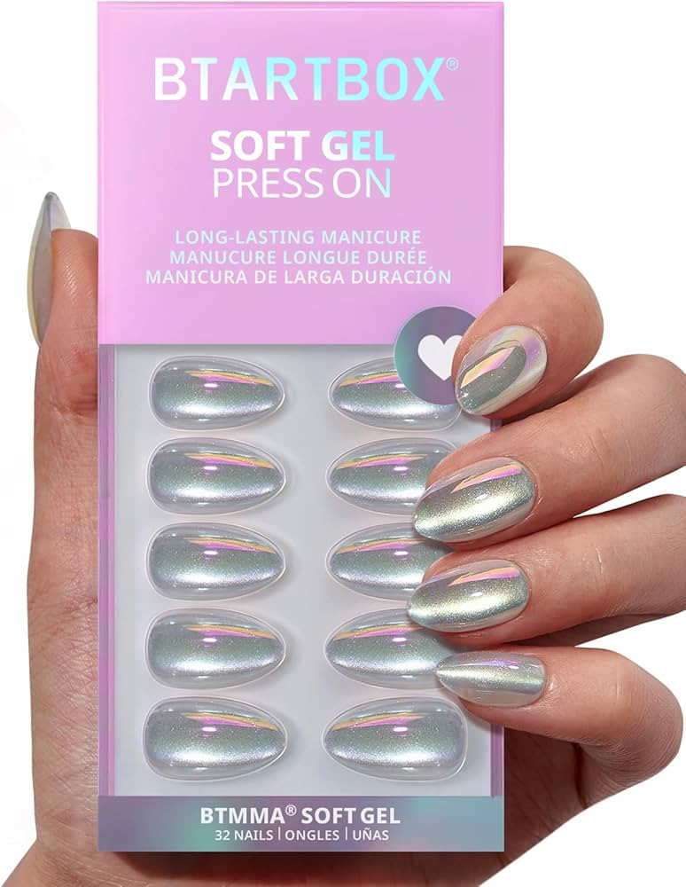 BTArtbox Press On Nails Short - Chrome Cat Eye Almond Press On Nails with Glue for Women, Opaque ... | Amazon (US)
